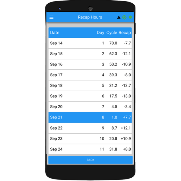 70 hour 8 day recap calculator in the BIT ELD app
