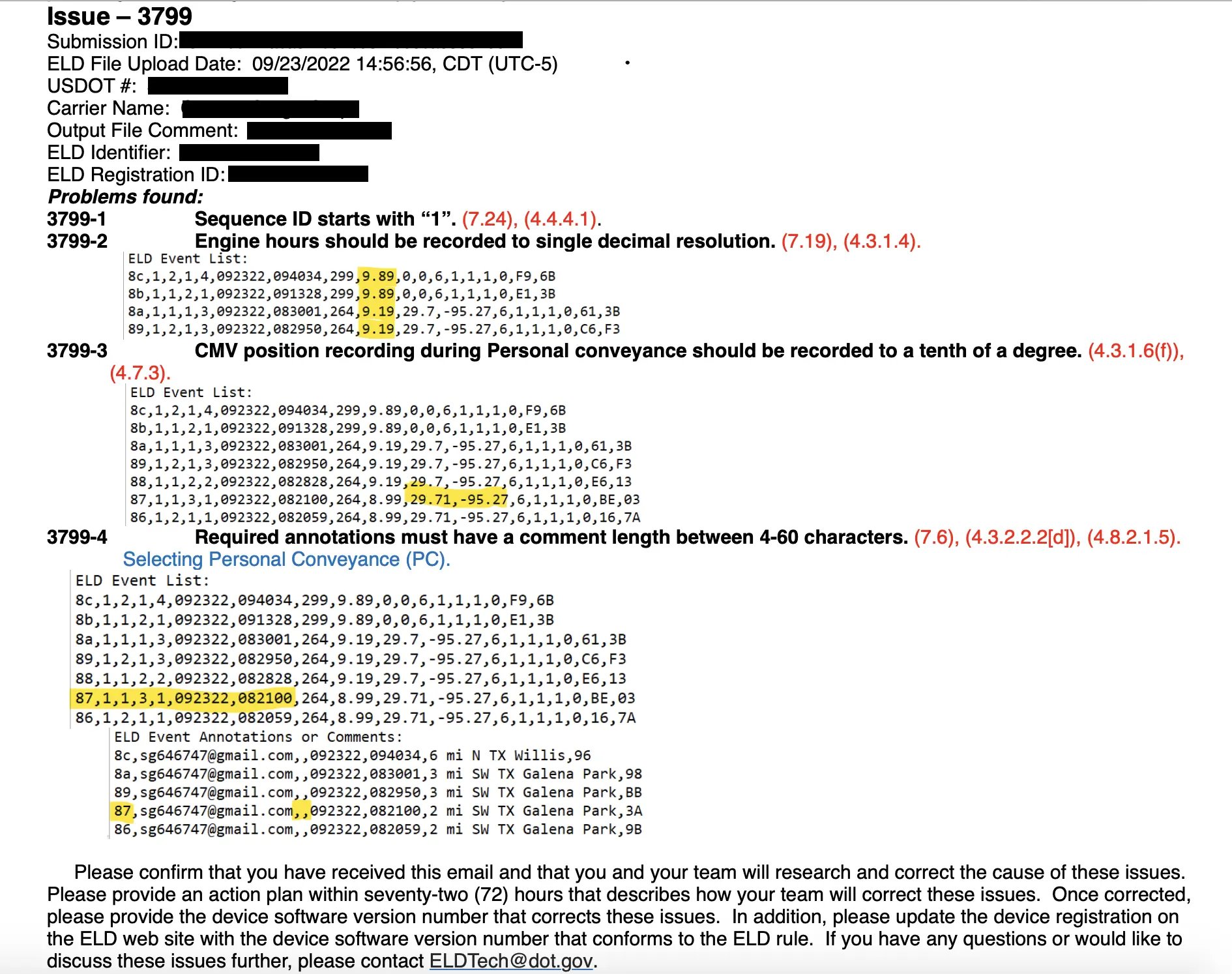 ELD notice example from FMCSA before getting revoked