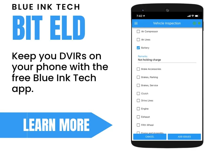 Keep you DVIRs on your phone with the free Blue Ink Tech app