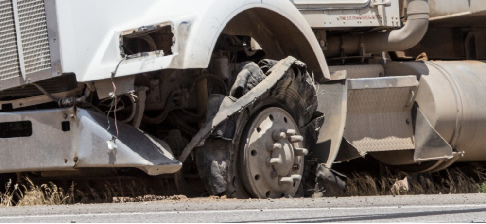 a tire that has been blown out from under inflation on a truck